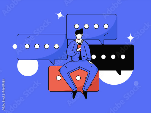 Virtual characters social communication concept business flat vector hand drawn illustration
