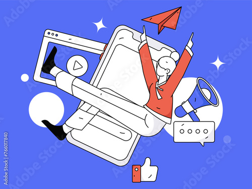 Virtual characters social communication concept business flat vector hand drawn illustration
