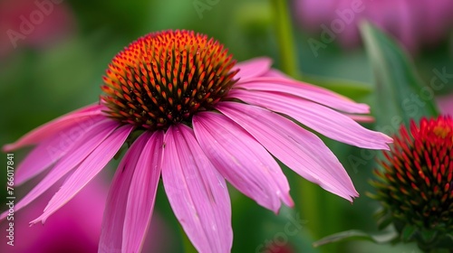The Echinacea - coneflower close up in the garden 