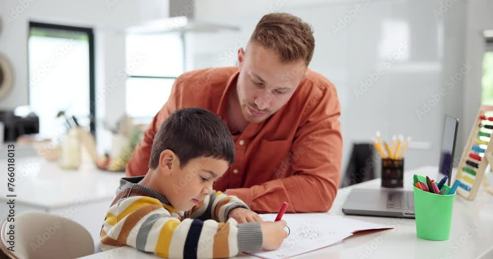 Father, child and writing with book for drawing homework, artistic project or pattern at home. Dad helping young boy, son or little kid with notebook, artwork or childhood development at house Father, child and writing with book for drawing homework, artistic project or pattern at home. Dad helping young boy, son or little kid with notebook, artwork or childhood development at house