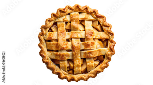 Classic apple pie with a lattice crust bundle (side, top view) isolated on white background, food collection 