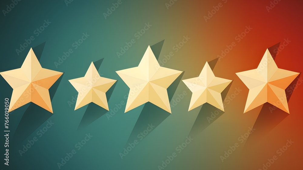 Five golden stars on a gradient background from teal to orange, representing excellence, quality, and top-rated status. Five golden stars on a gradient background from teal to orange, representing excellence, quality, and top-rated status.