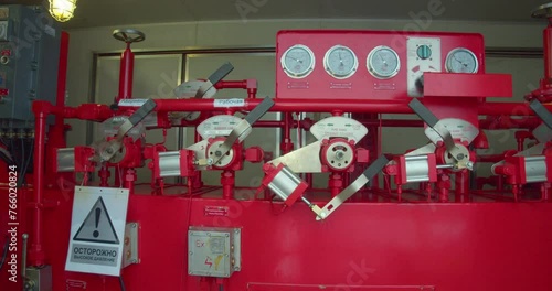 Equipment on an oil drilling rig. Valves