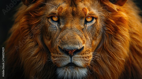A majestic lion s piercing gaze  capturing every detail of its golden mane and intense eyes. A powerful symbol of strength and royalty.