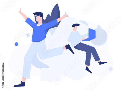 Virtual characters social communication concept business flat vector hand drawn illustration

