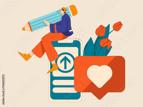 Virtual characters social communication concept business flat vector hand drawn illustration

