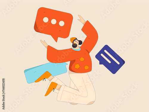 Virtual characters social communication concept business flat vector hand drawn illustration
