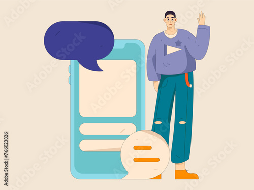 Virtual characters social communication concept business flat vector hand drawn illustration
