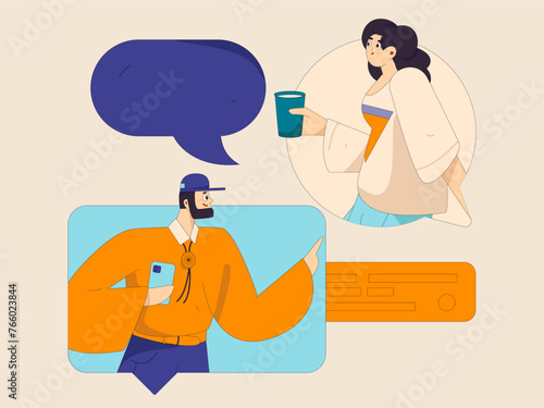 Virtual characters social communication concept business flat vector hand drawn illustration
