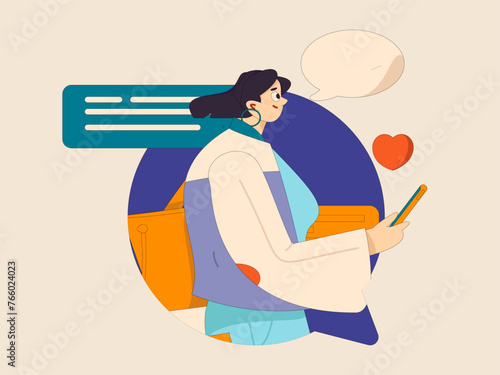 Virtual characters social communication concept business flat vector hand drawn illustration
