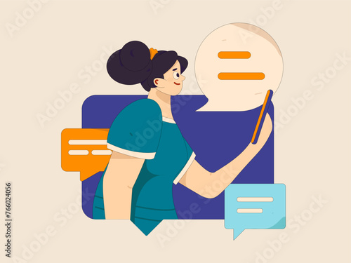 Virtual characters social communication concept business flat vector hand drawn illustration
