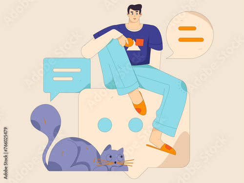 Virtual characters social communication concept business flat vector hand drawn illustration
