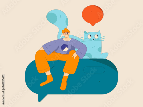 Virtual characters social communication concept business flat vector hand drawn illustration

