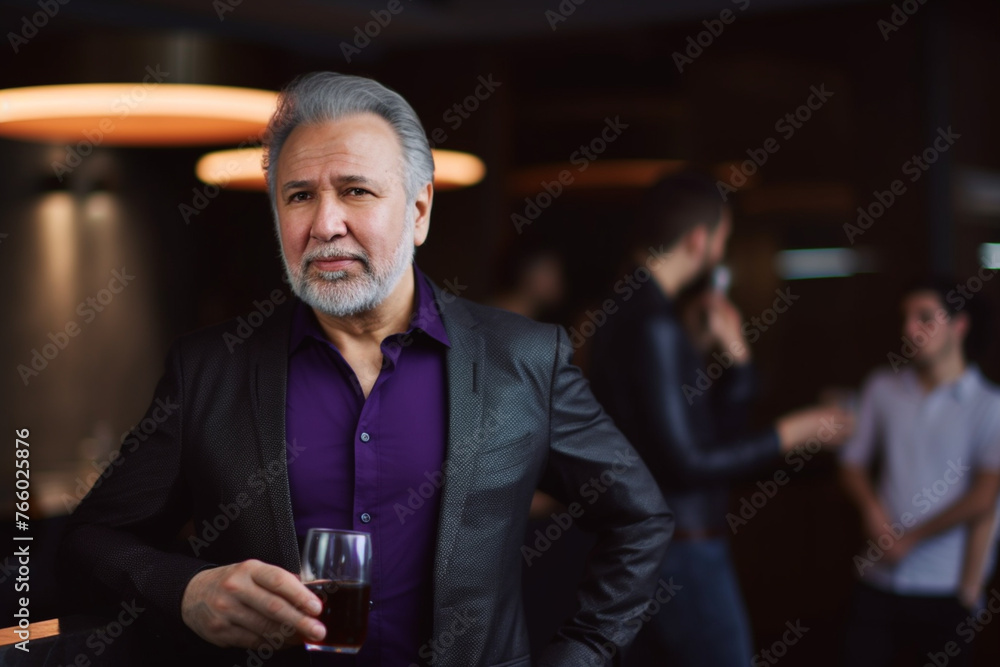 A portrait of a senior businessman during a business party gathering