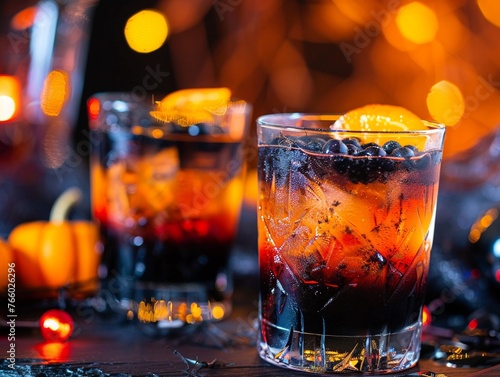 Neon orange and black Halloween cocktails