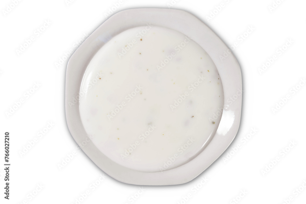 Homemade ranch dressing in a dish,cutout transparent background,png format,top view Homemade ranch dressing in a dish,cutout transparent background,png format,top view