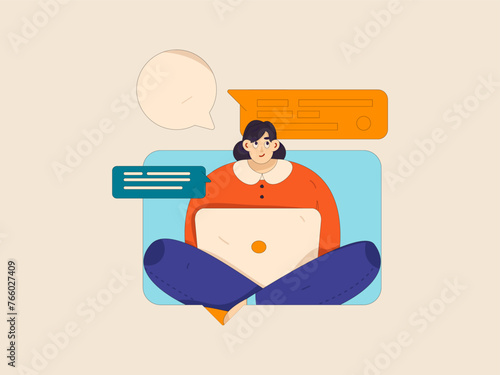 Virtual characters social communication concept business flat vector hand drawn illustration
