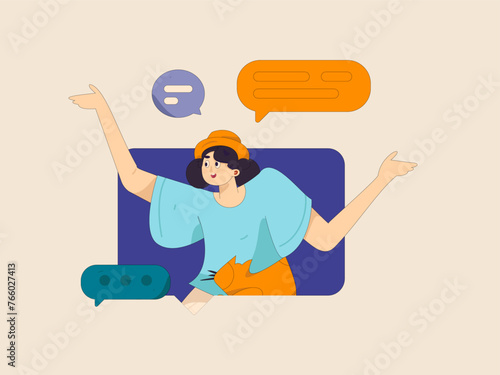 Virtual characters social communication concept business flat vector hand drawn illustration
