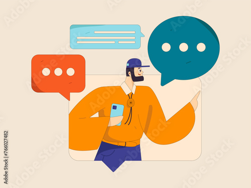 Virtual characters social communication concept business flat vector hand drawn illustration
