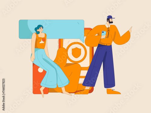 Virtual characters social communication concept business flat vector hand drawn illustration

