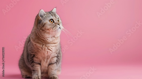 A Studio Portrait of a Scottish Fold Cat's Gentle Side-Glancing Gaze photo