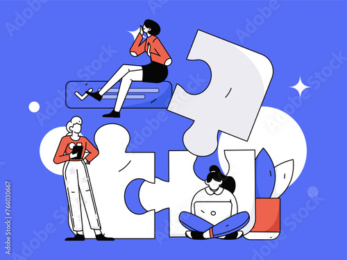 Marketing planning business characters flat vector concept operation hand drawn illustration
