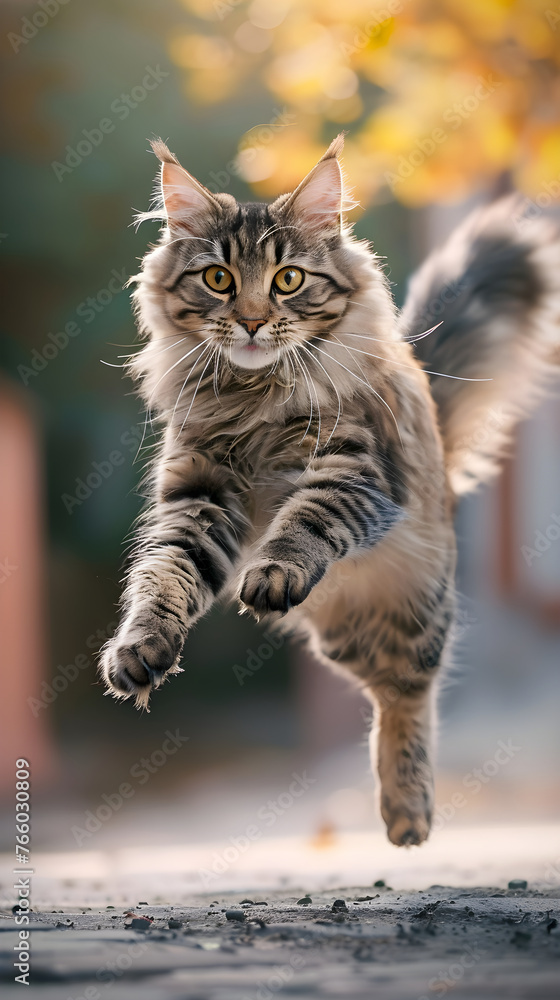 Triumph of Agility: A Majestic Display of a Leaping Cat In Pursuit