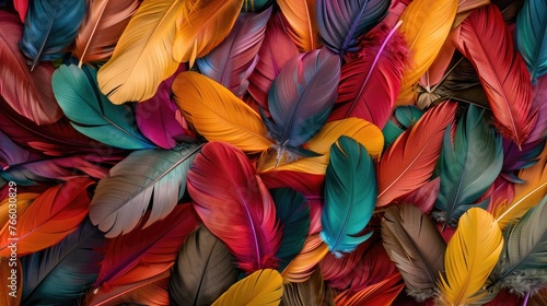 Colorful feathers, chicken feathers background texture © buraratn