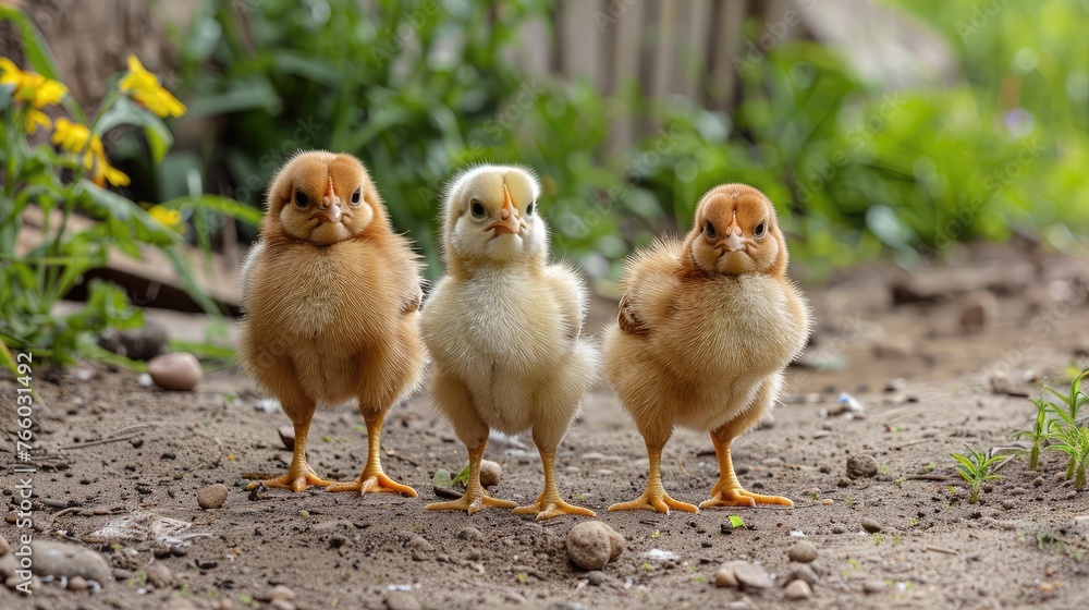 group of little chickens on the farm