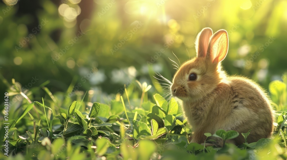 Little rabbit on green grass in summer day Little rabbit on green grass in summer day