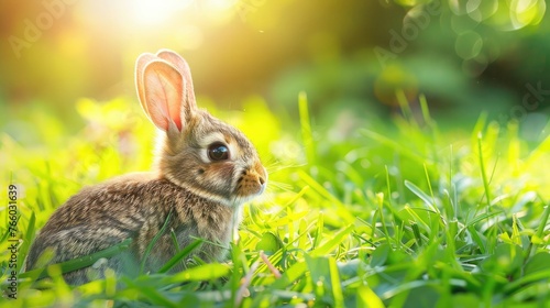 Little rabbit on green grass in summer day © buraratn