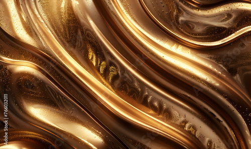 Abstract brown golden shiny glow wavy background, Generative Ai