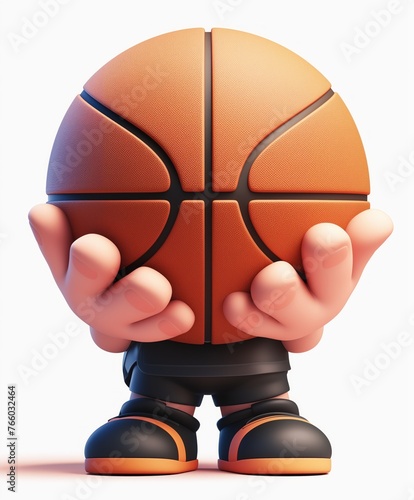 A pair of chubby hands holding a basketball, 3D illustration, AI generated image © Guga