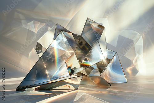 Glass Prisms with Light Shining Through 