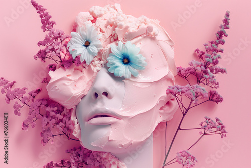 Make-Up Spring Pink Face with Flowers