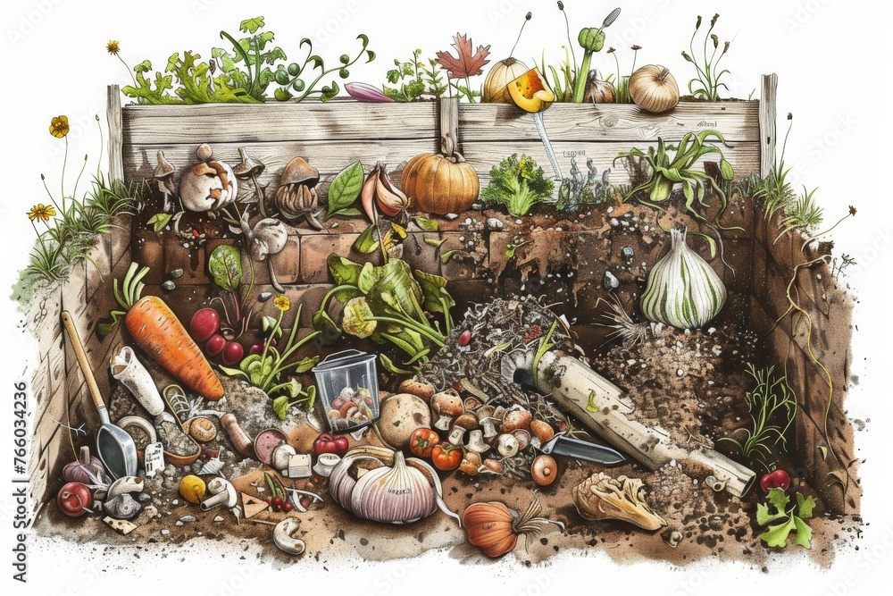 Diagram Detailing The Composting Process From Kitchen Scraps To Diagram Detailing The Composting Process From Kitchen Scraps To
