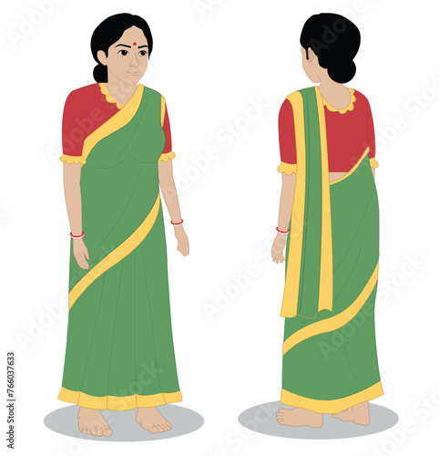 Indian Village women wearing saree cartoon character design