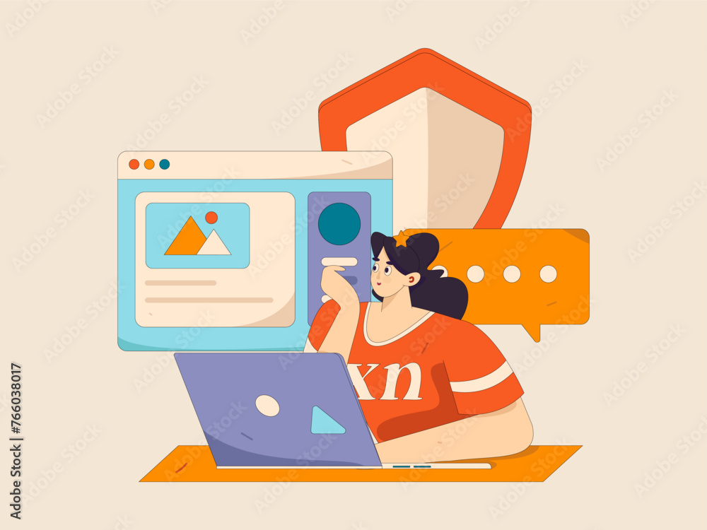 Obraz premium Business network security character flat vector concept operation hand drawn illustration