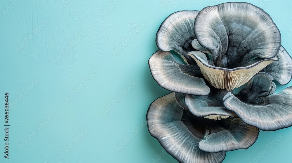 Black trumpet mushroom on a soft pastel background for improved search result relevance - obrazy, fototapety, plakaty 