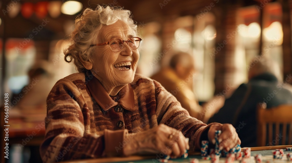 Older lady enjoying and playing