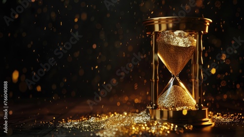 A conceptual scene of an hourglass with sand turning into gold dust showcasing the value of time in financial growth