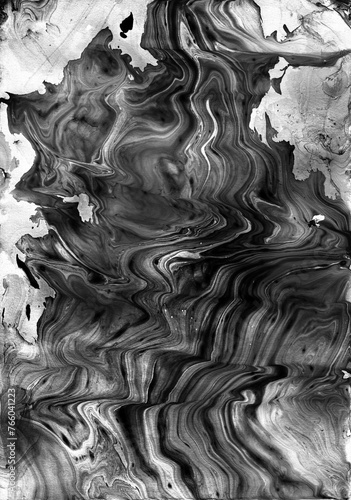 Grunge Swirl Marble Abstract Texture with waves, vibrant geometric patterns, artistic and contemporary on a minimalist Black and White Background.