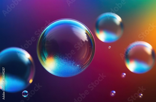 Multi-colored soap bubbles fly in the air on a bright background. wallpaper for the screen.