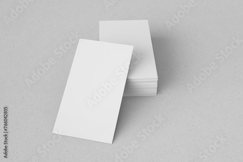 blank and stacked 90x50 mm vertical corporate company business card identity contact with sharp edges realistic mockup isolated 3d render illustration perspective view