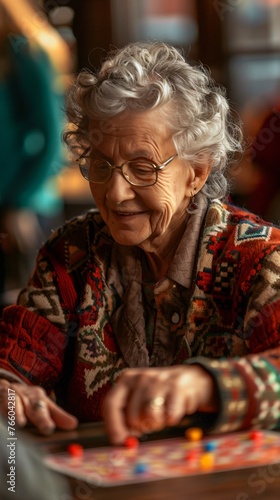 Older lady enjoying and playing