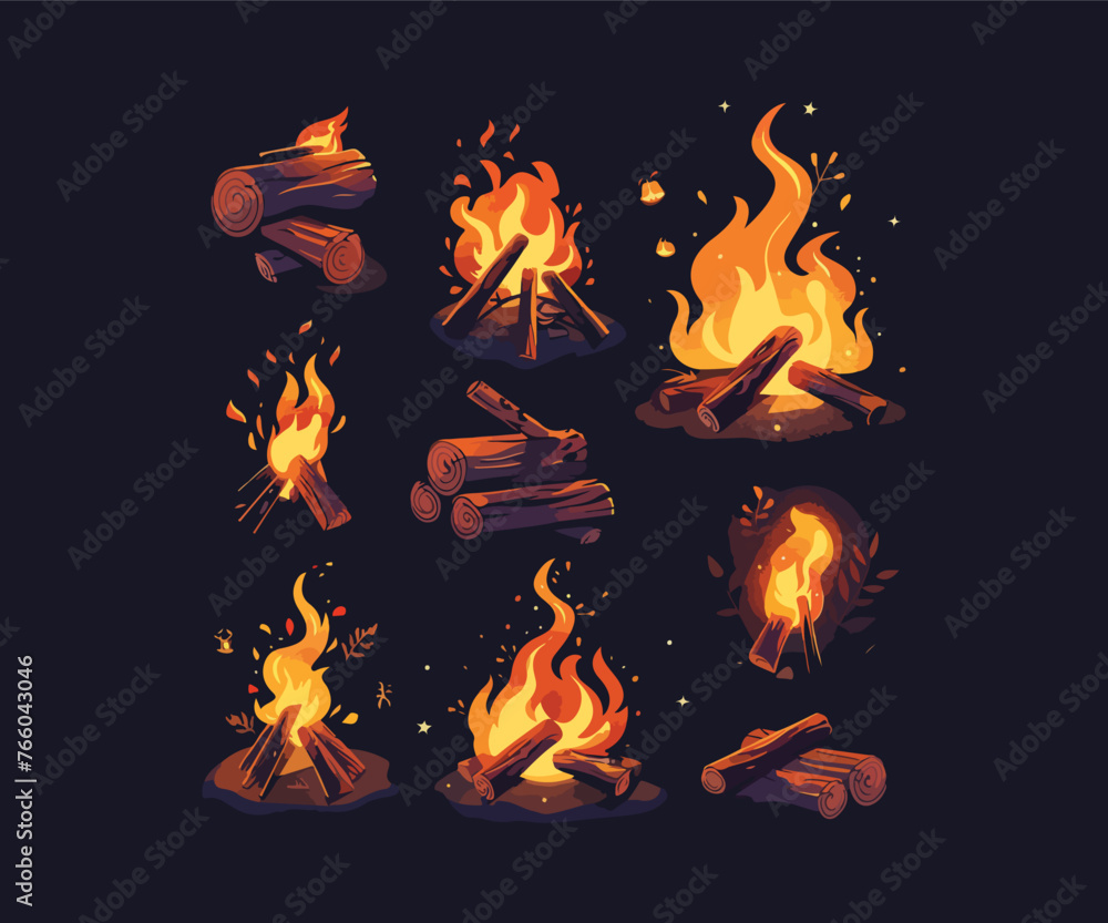 camp fire set illustration logo