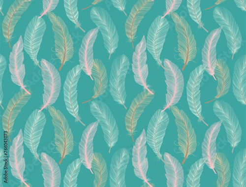 Feather seamless pattern hand drawn sketch realism style. Tribal native american. Boho ethnic decoration.