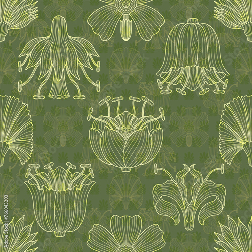 Art nouveau seamless pattern style flower plant basic element. 1920-1930 years vintage design. Symbol motif design.