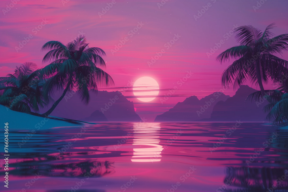 Vaporwave Sunset Pink Purple Palm Trees