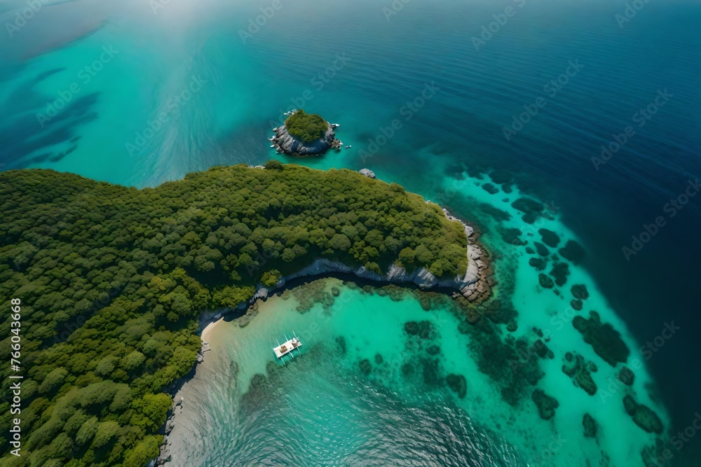 Island, nature and drone view of freedom